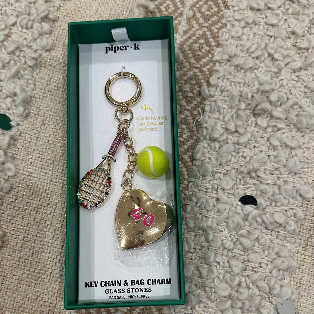 Piper Gold Heart and Tennis Keychain